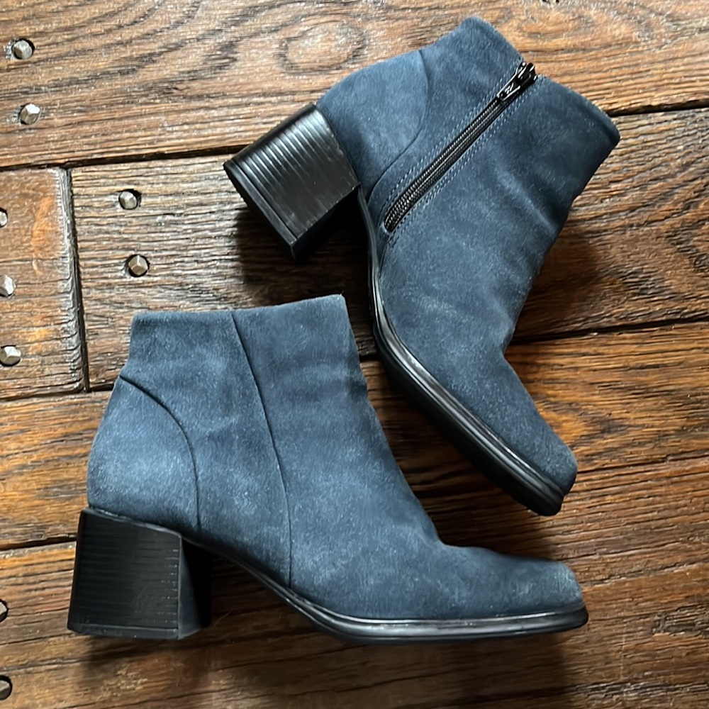 Vintage Genuine Leather Suede Ankle Boot Square Toe‎ Block Heel Size 7W